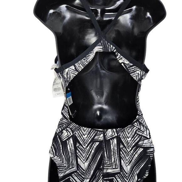 Nike Scatter Brain Black White One Piece Swimsuit NWT Sz 10 - Picture 6 of 10